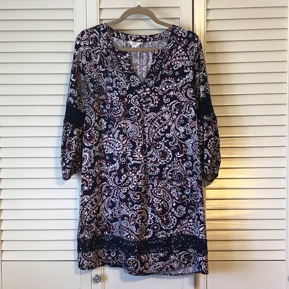 crown & ivy Navy and White Paisley Tunic Dress